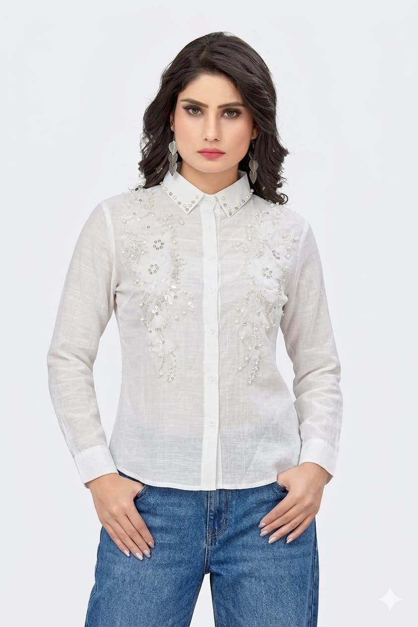 Blush Crystal Floral Designer Shirt