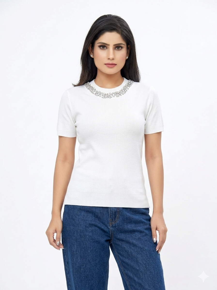 Crystal Elegance Rhinestone Tee – Italian Design, Precision Crafted