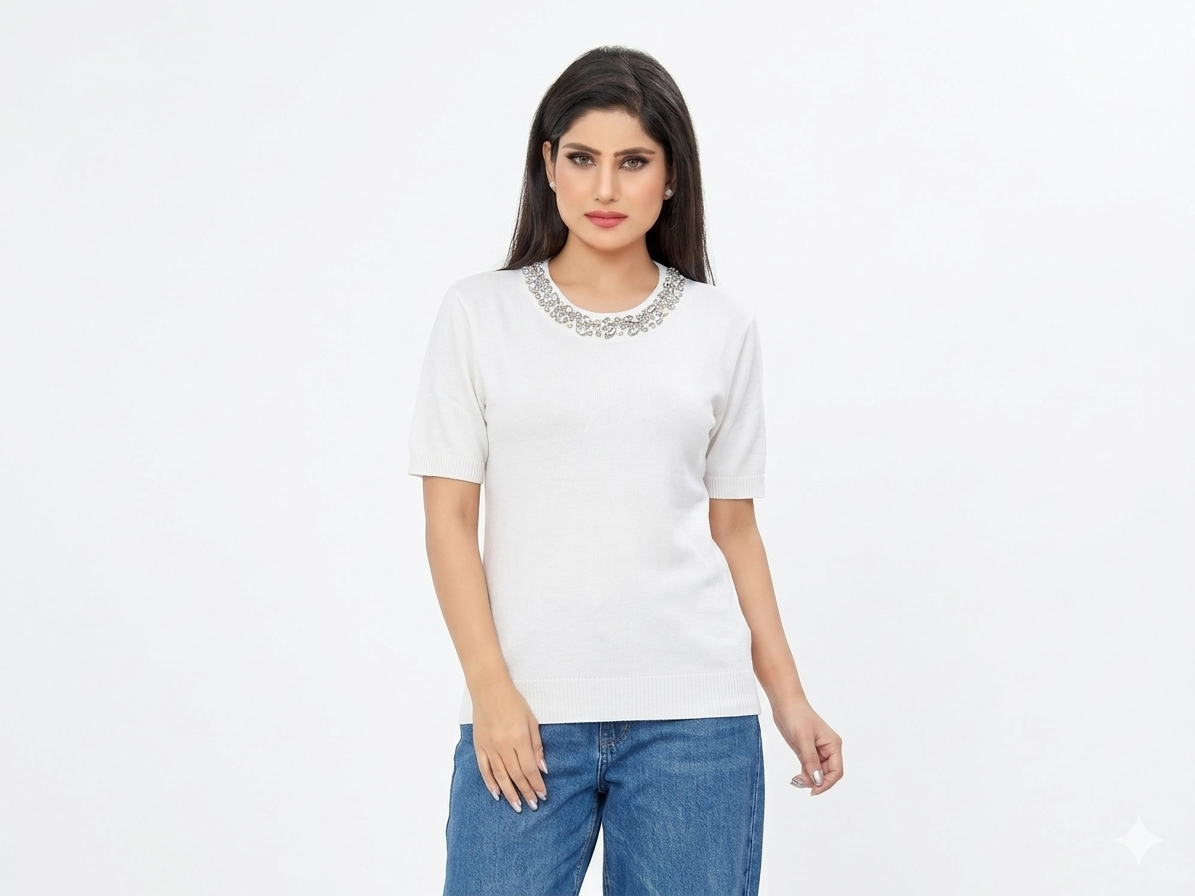 Crystal Elegance Rhinestone Tee – Italian Design, Precision Crafted
