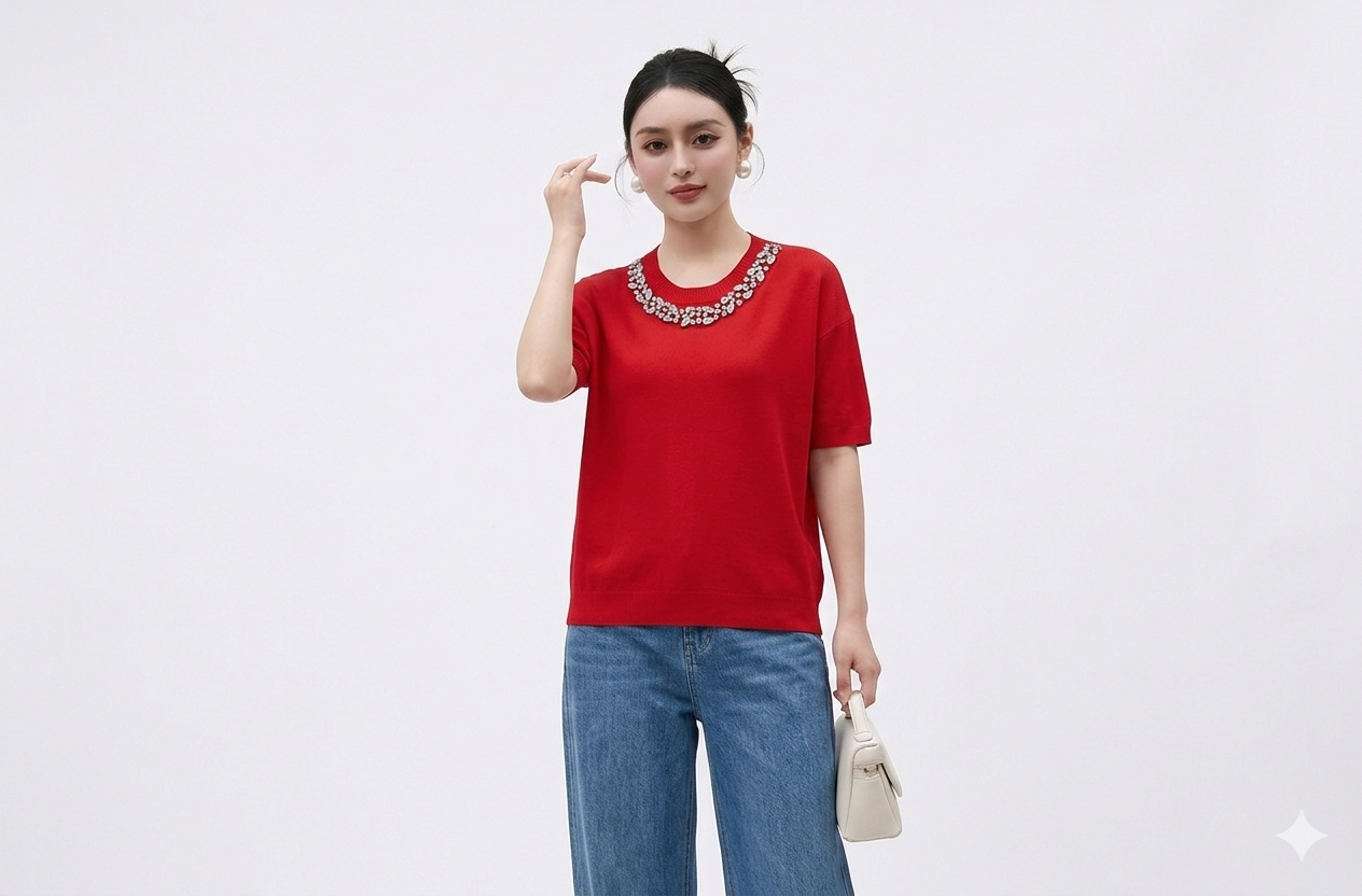 Crystal Elegance Rhinestone Tee – Italian Design, Precision Crafted