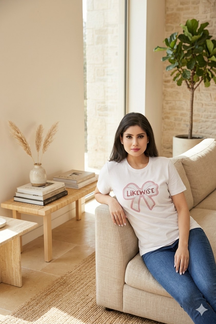"Likewise" Bow Graphic Tee – Casual T-Shirt