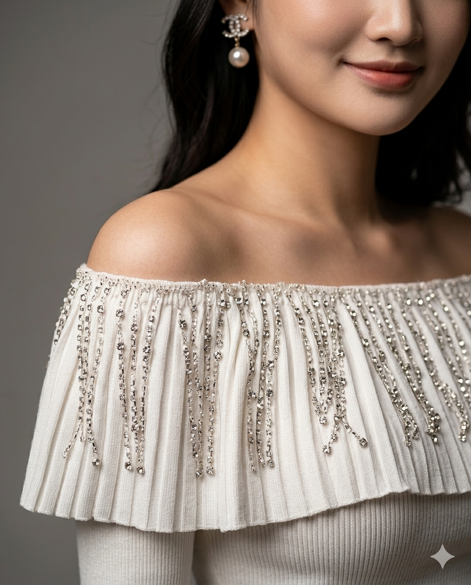 Luxury Rhinestone Embellished Designer Top – Italian Elegance, Japanese Precision