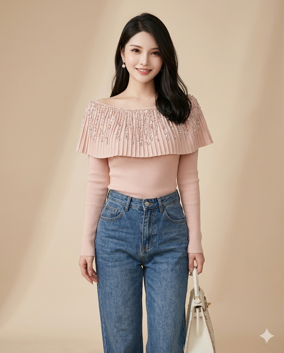 Luxury Rhinestone Embellished Designer Top – Italian Elegance, Japanese Precision