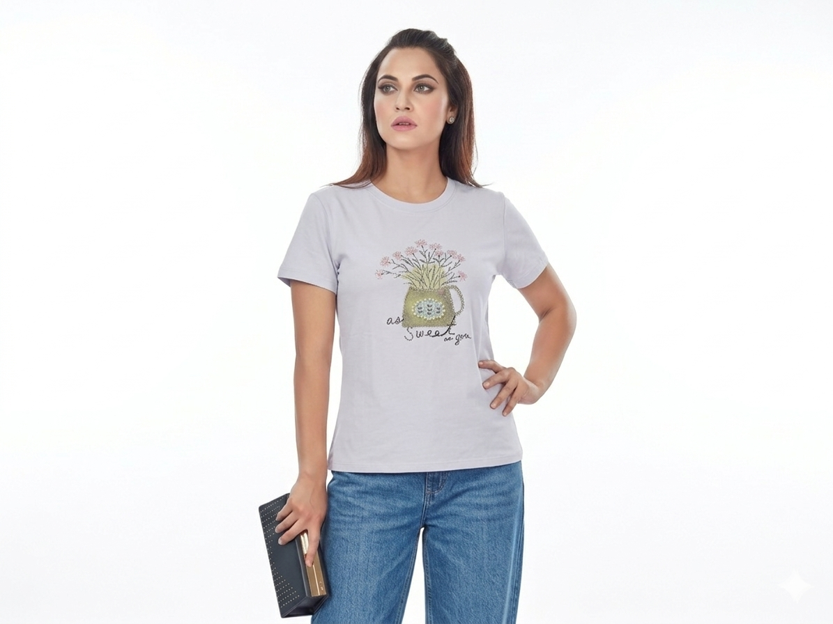 Rhinestone & Pearl “As Sweet As You” Floral Designer T-Shirt