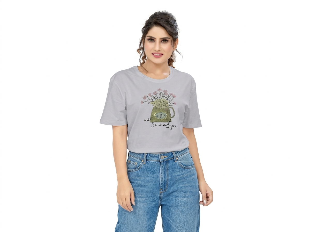 Rhinestone & Pearl “As Sweet As You” Floral Designer T-Shirt