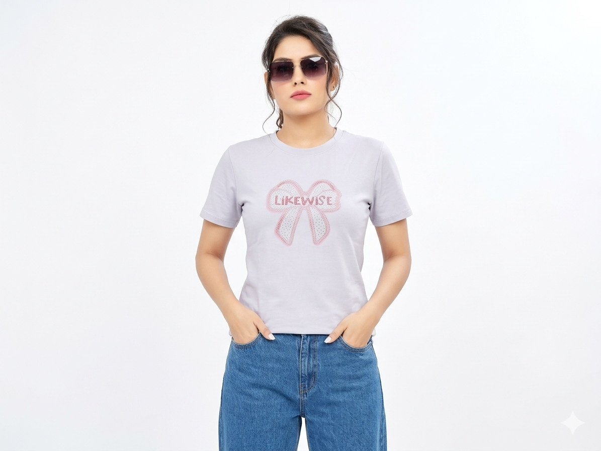 "Likewise" Bow Graphic Tee – Casual T-Shirt