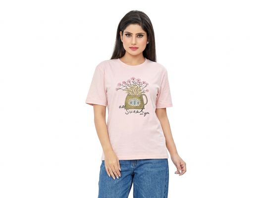 Rhinestone & Pearl “As Sweet As You” Floral Designer T-Shirt