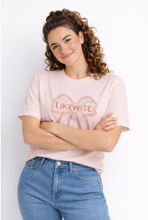 "Likewise" Bow Graphic Tee – Casual T-Shirt