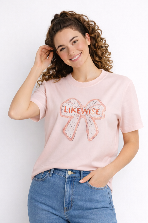 "Likewise" Bow Graphic Tee – Casual T-Shirt
