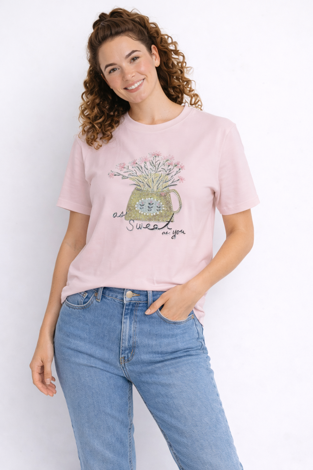 Rhinestone & Pearl “As Sweet As You” Floral Designer T-Shirt