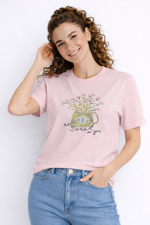 Rhinestone & Pearl “As Sweet As You” Floral Designer T-Shirt