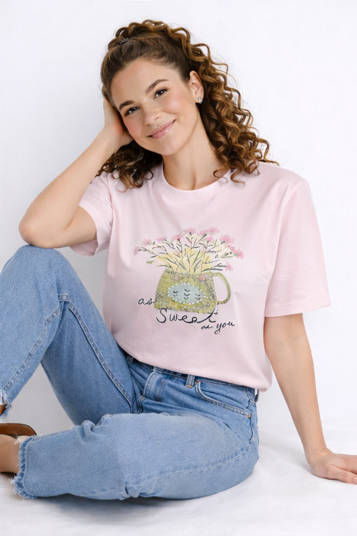 Rhinestone & Pearl “As Sweet As You” Floral Designer T-Shirt
