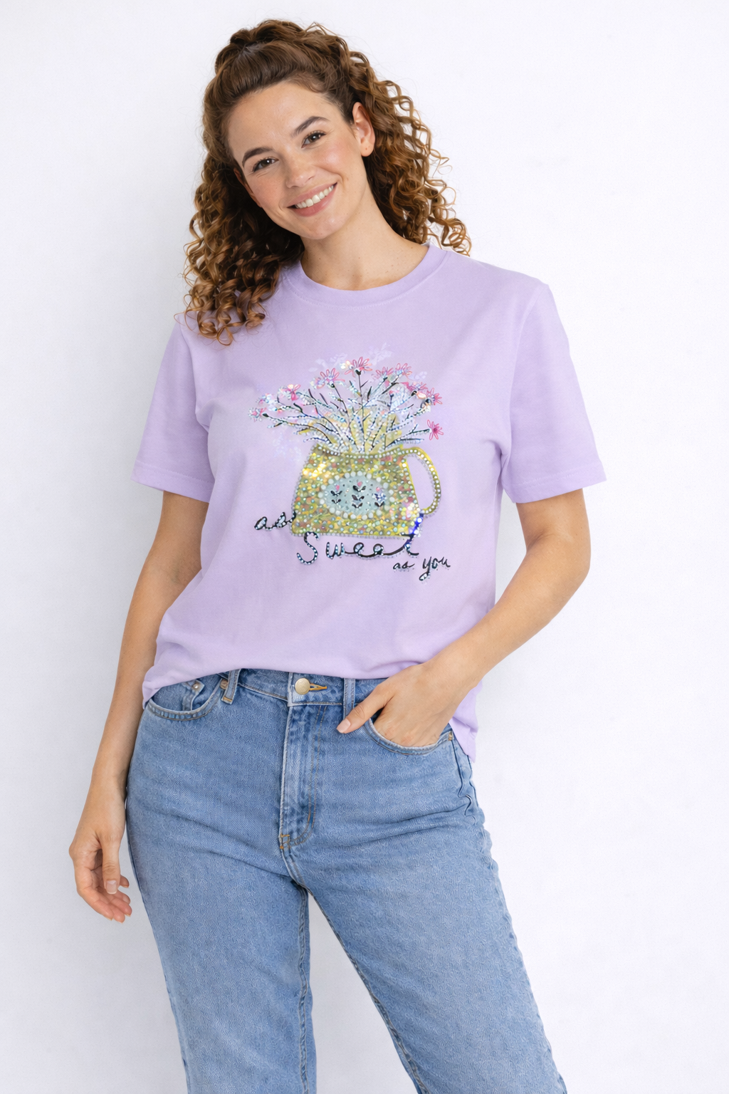Rhinestone & Pearl “As Sweet As You” Floral Designer T-Shirt