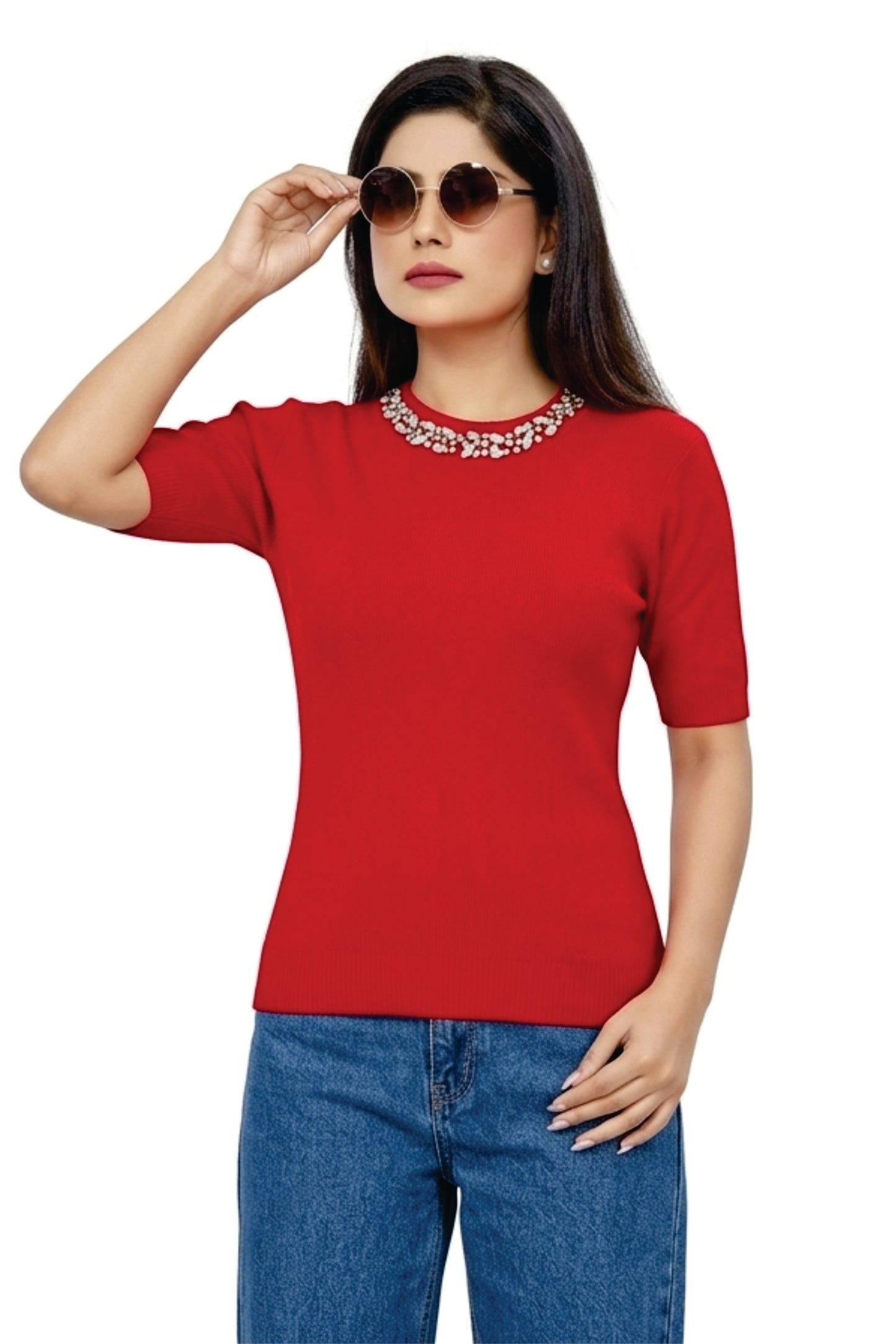 Crystal Elegance Rhinestone Tee – Italian Design, Precision Crafted