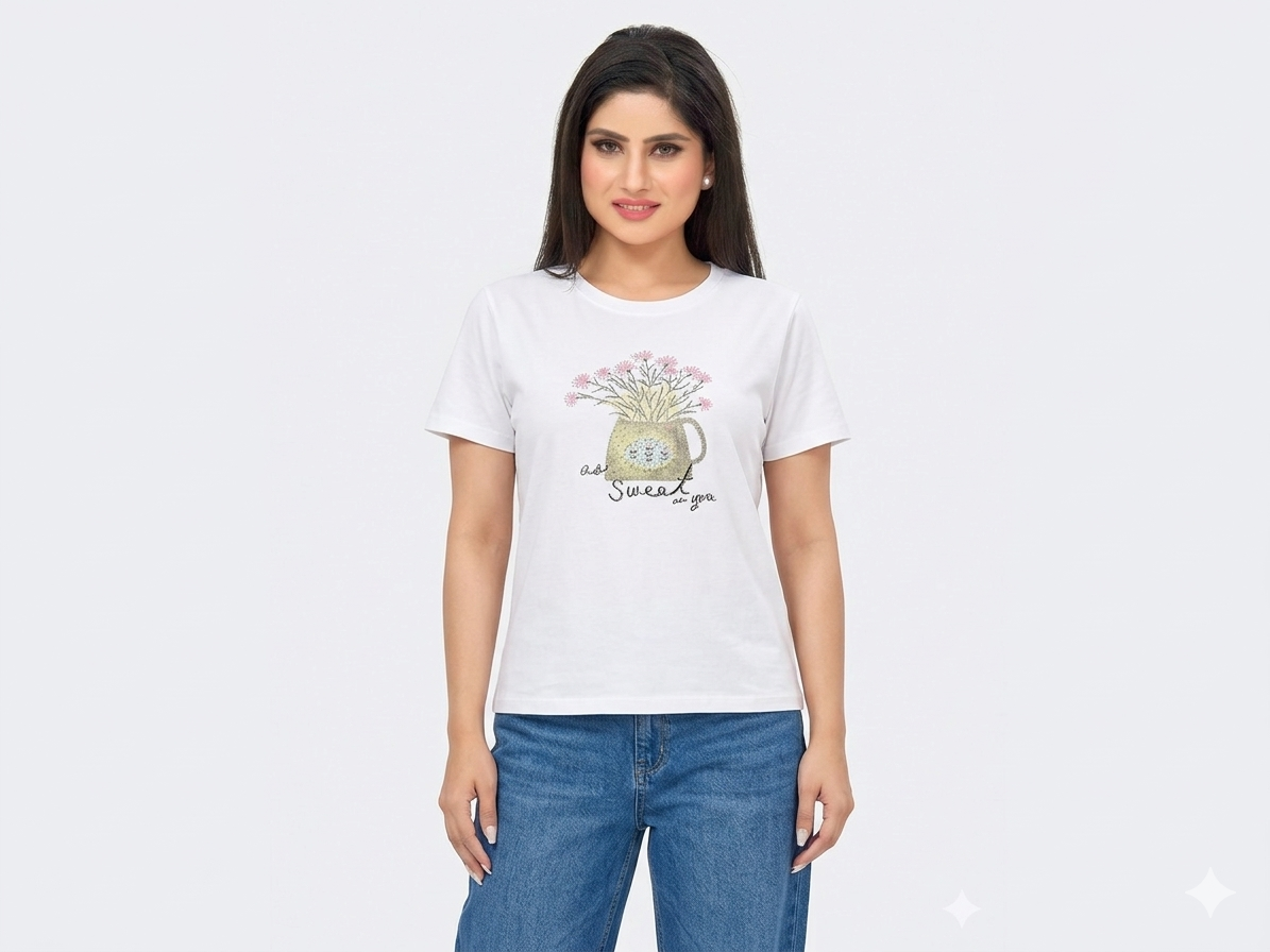 Rhinestone & Pearl “As Sweet As You” Floral Designer T-Shirt