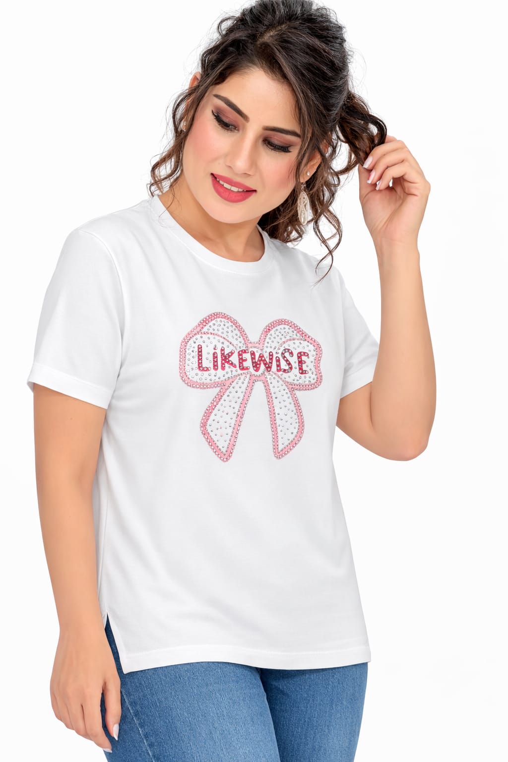 "Likewise" Bow Graphic Tee – Casual T-Shirt