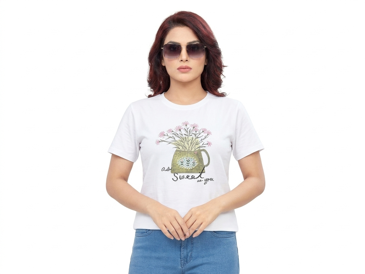 Rhinestone & Pearl “As Sweet As You” Floral Designer T-Shirt