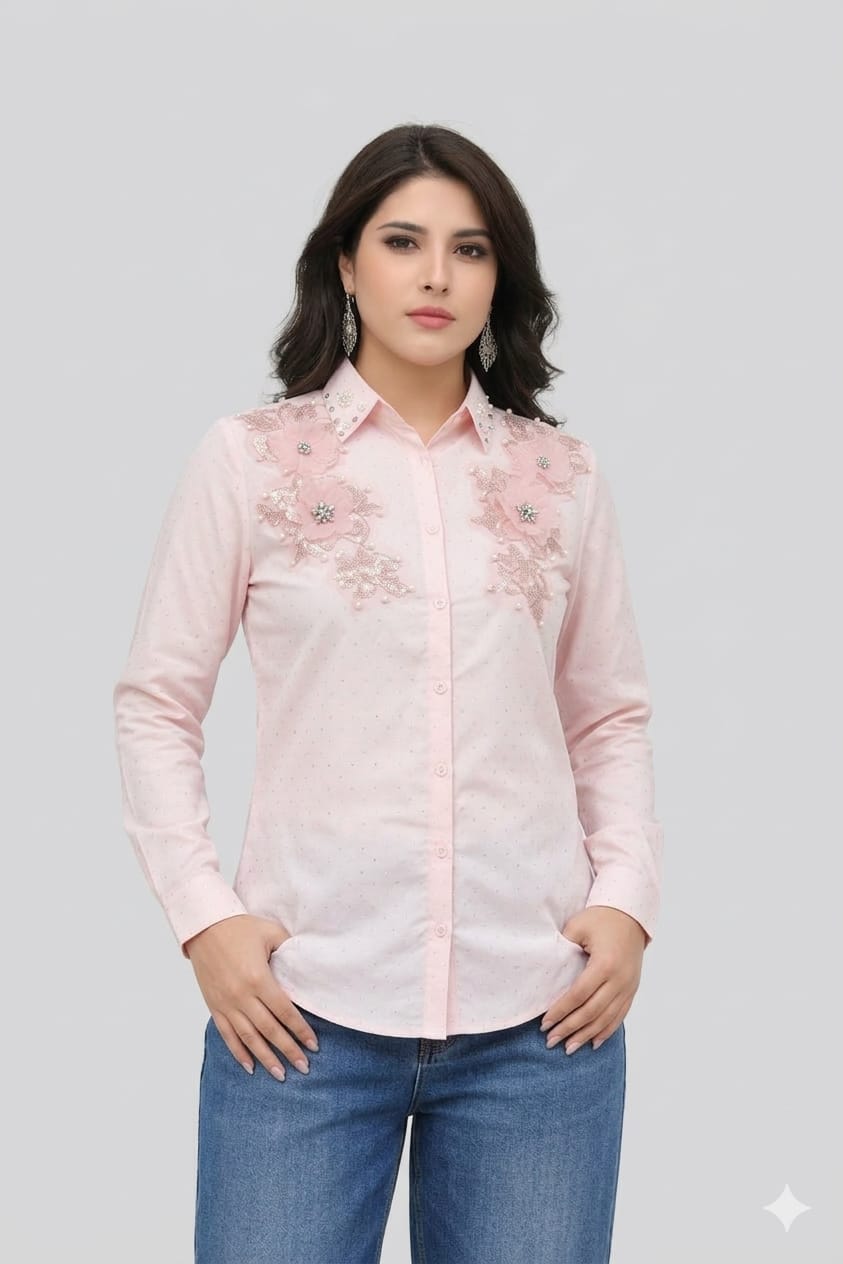 Blush Crystal Floral Designer Shirt