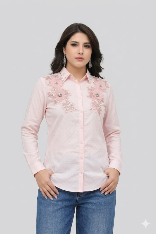 Blush Crystal Floral Designer Shirt