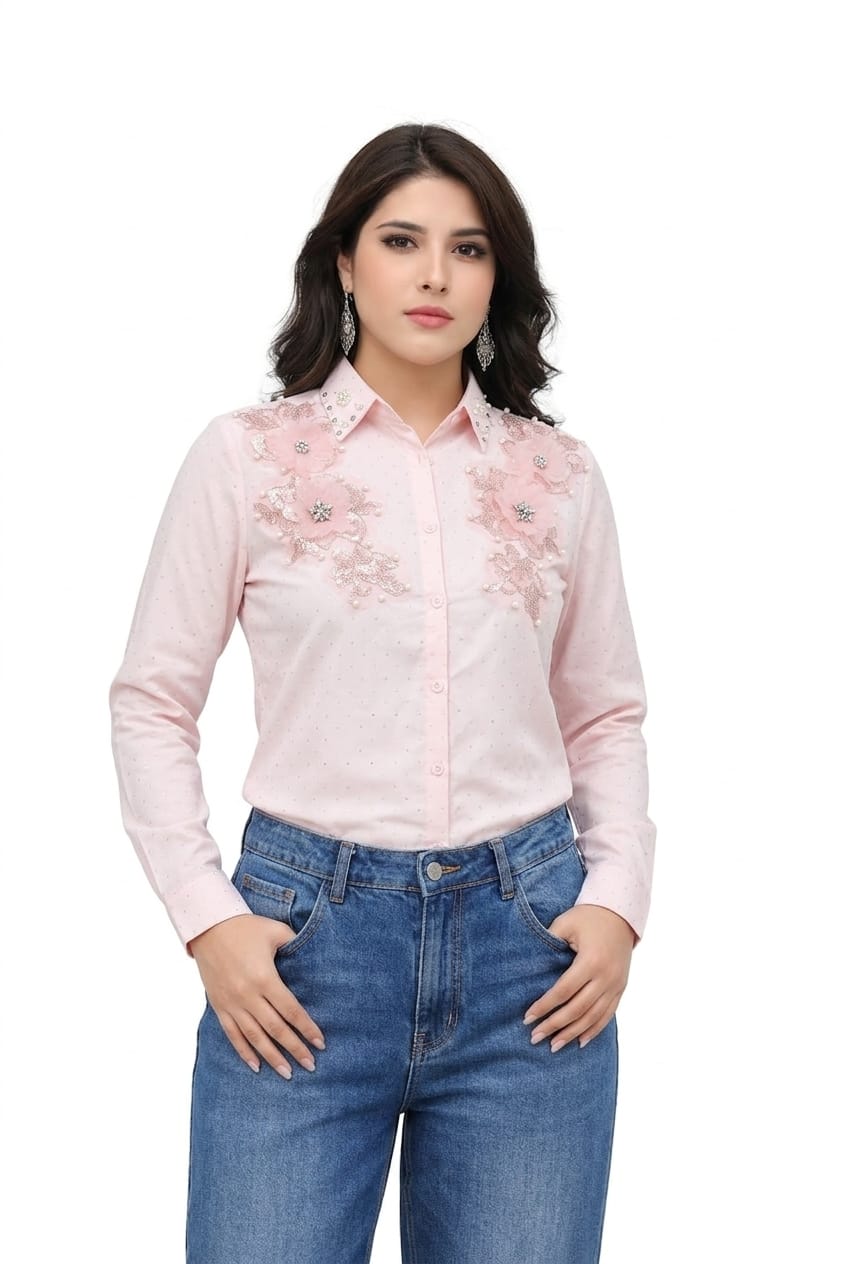 Blush Crystal Floral Designer Shirt