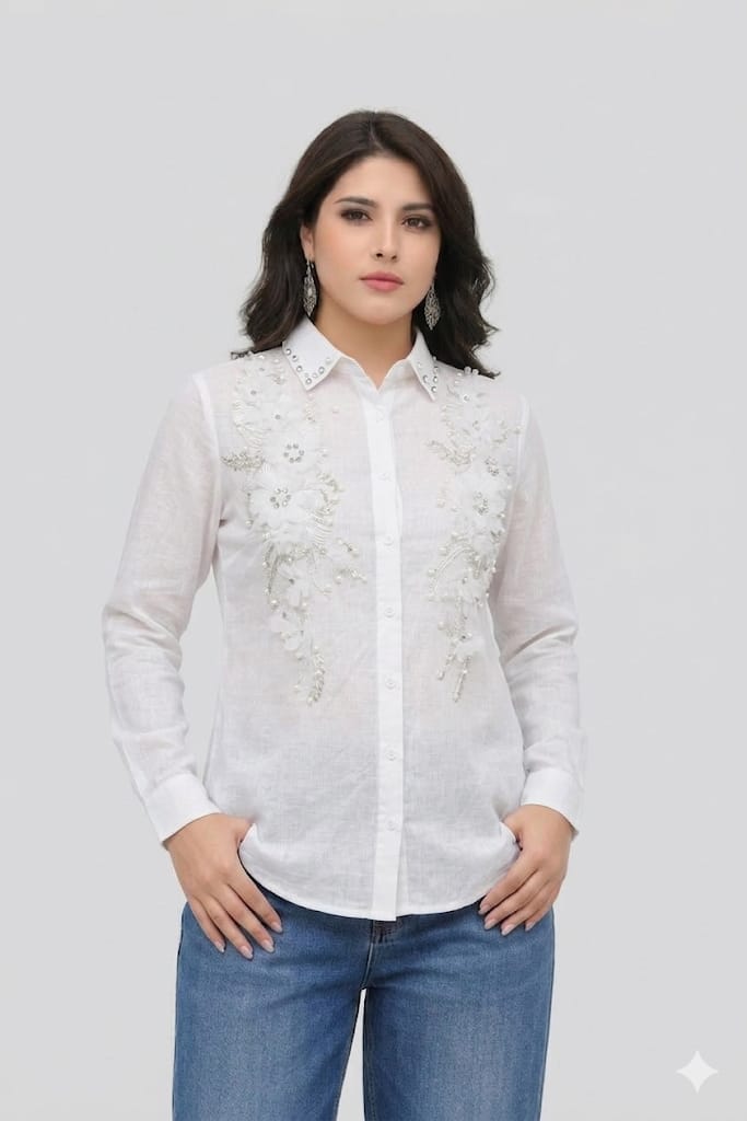 Blush Crystal Floral Designer Shirt