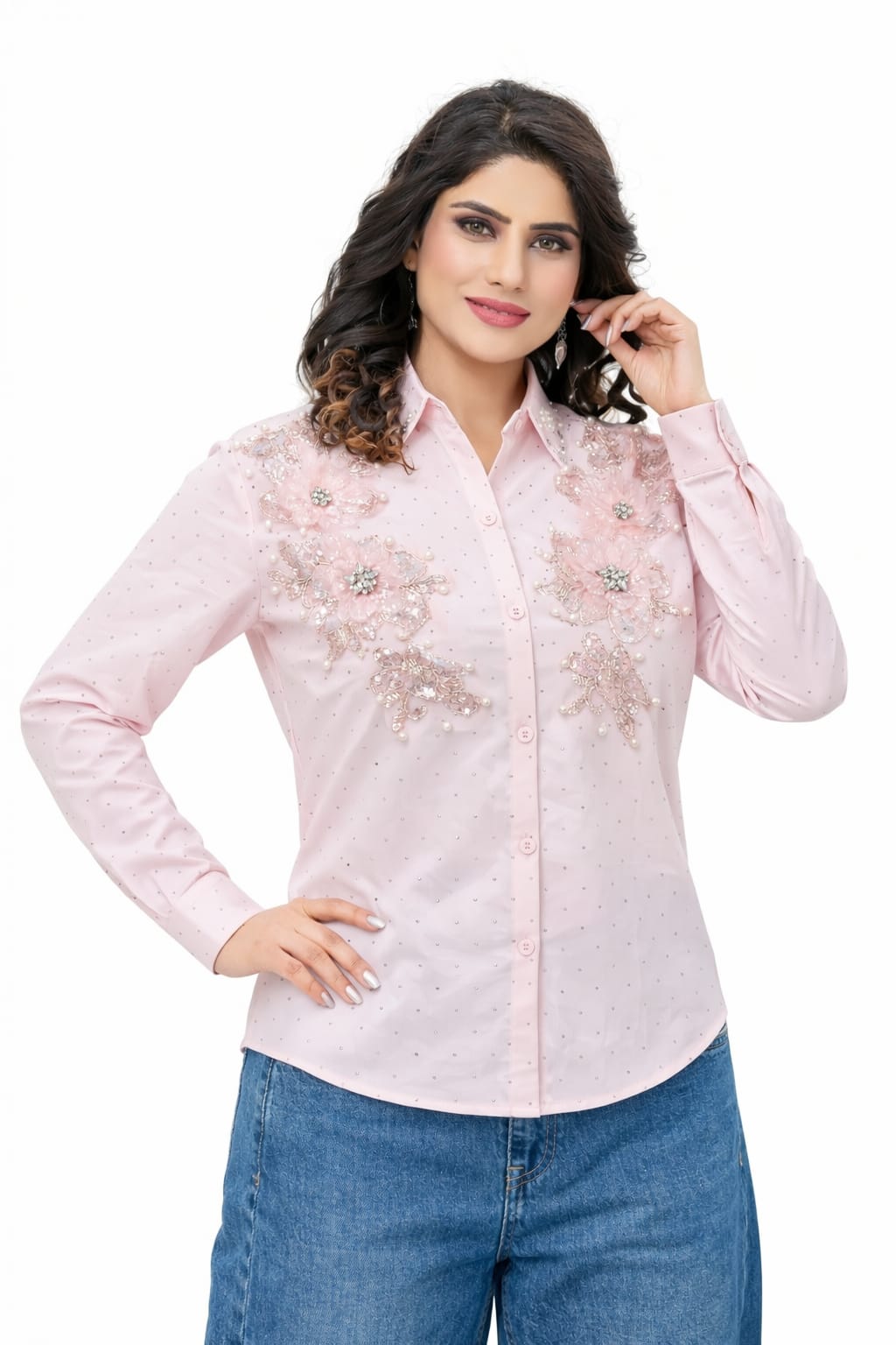 Blush Crystal Floral Designer Shirt